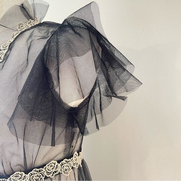 Anna Sui black Mesh embroidered ruffle top size 8 preowned RARE cottagecore - Picture 3 of 9